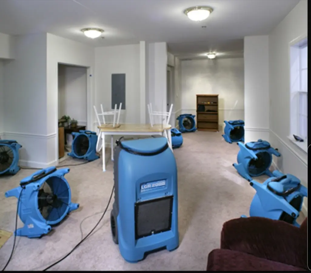 Air movers and dehumidifier setup for Water Damage Restoration in Golden Hills